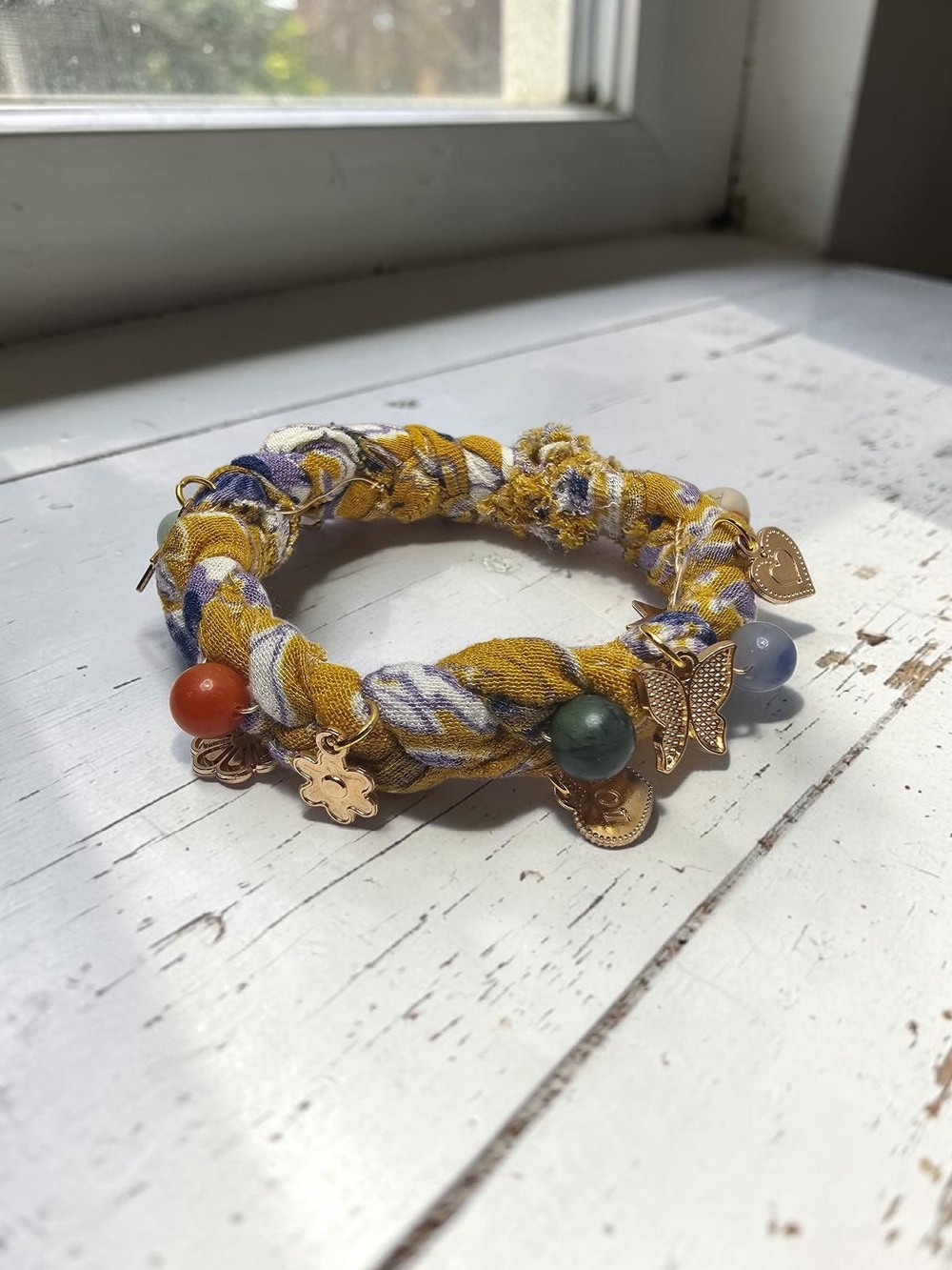 Women’s Yellow Floral Charm Fabric Gypsy Bracelet